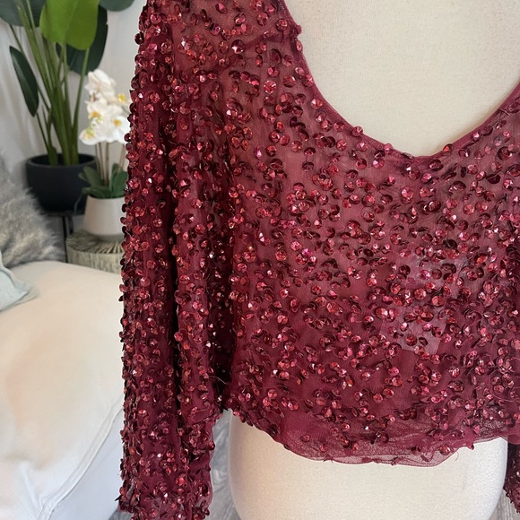Sheer wine sequin body suit - Picture 5 of 7